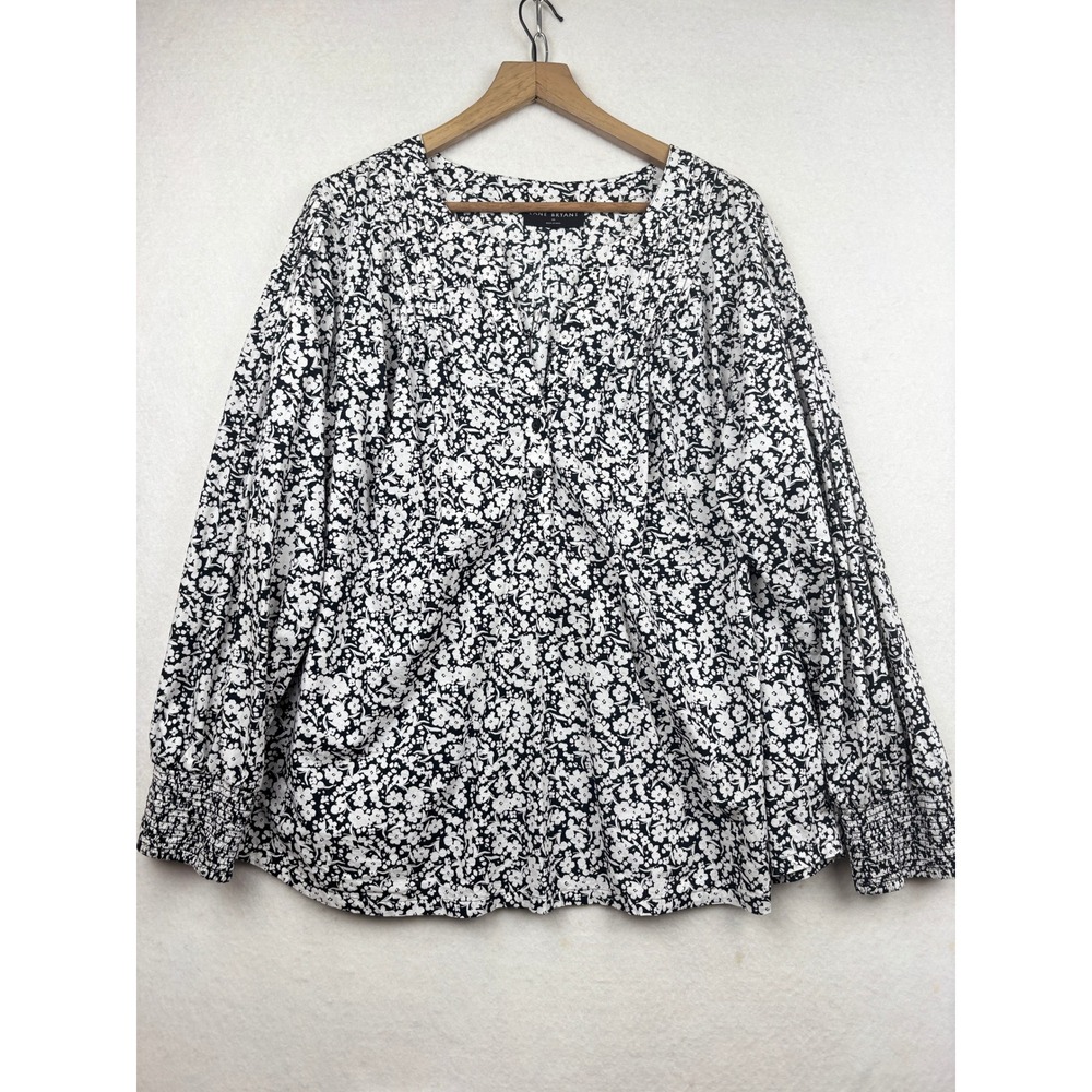 Lane Bryant Floral Blouse Womens 20 Smocked Cuff Cottagecore
